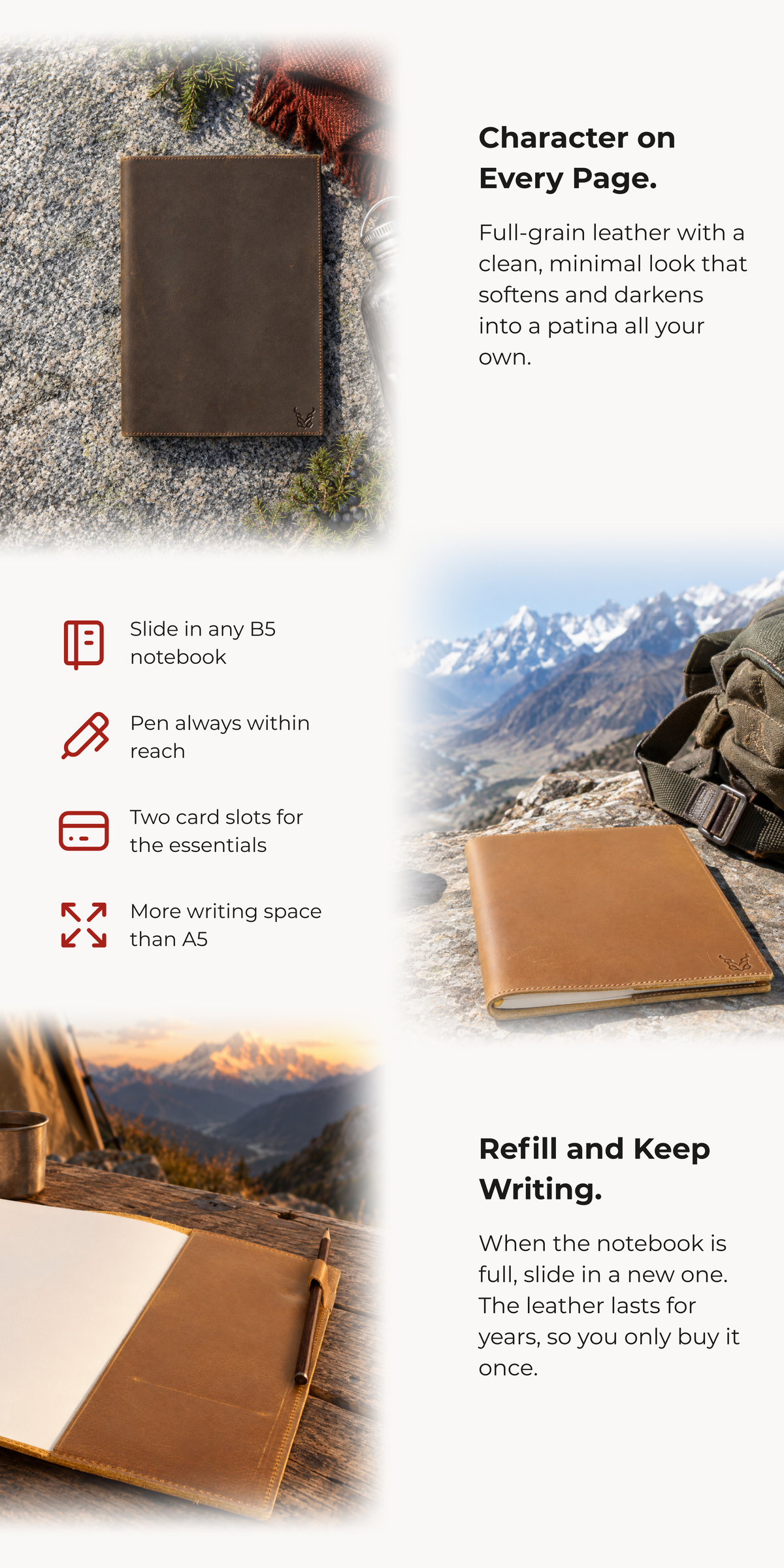 Refillable B5 Leather Notebook with Pen Loop | Burzil Jotter
