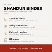 B5 Refillable Leather Notebook | Shandur Binder