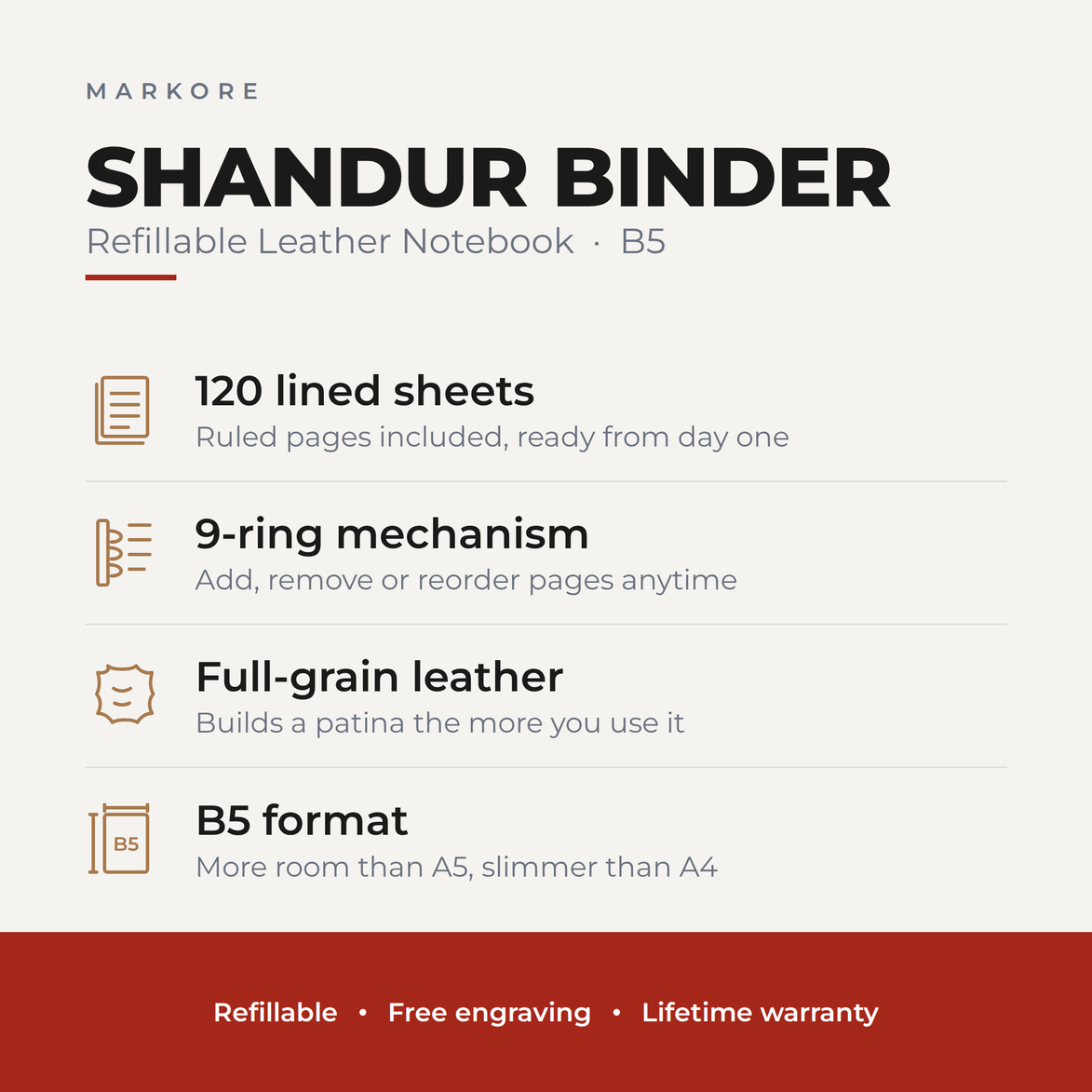B5 Refillable Leather Notebook | Shandur Binder