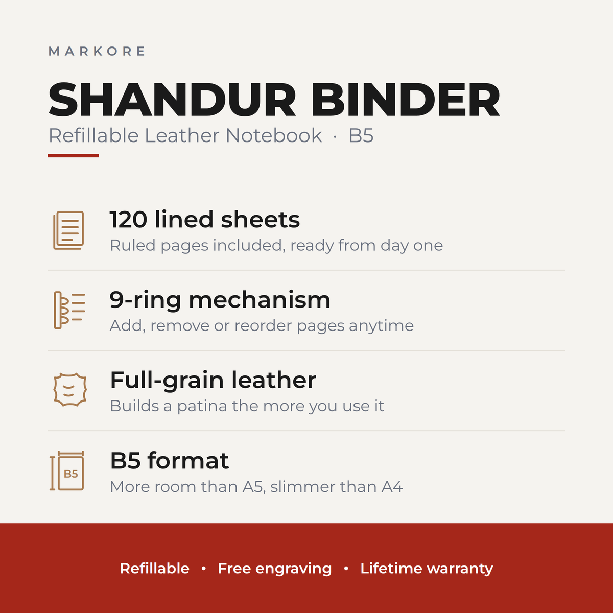 B5 Refillable Leather Notebook | Shandur Binder