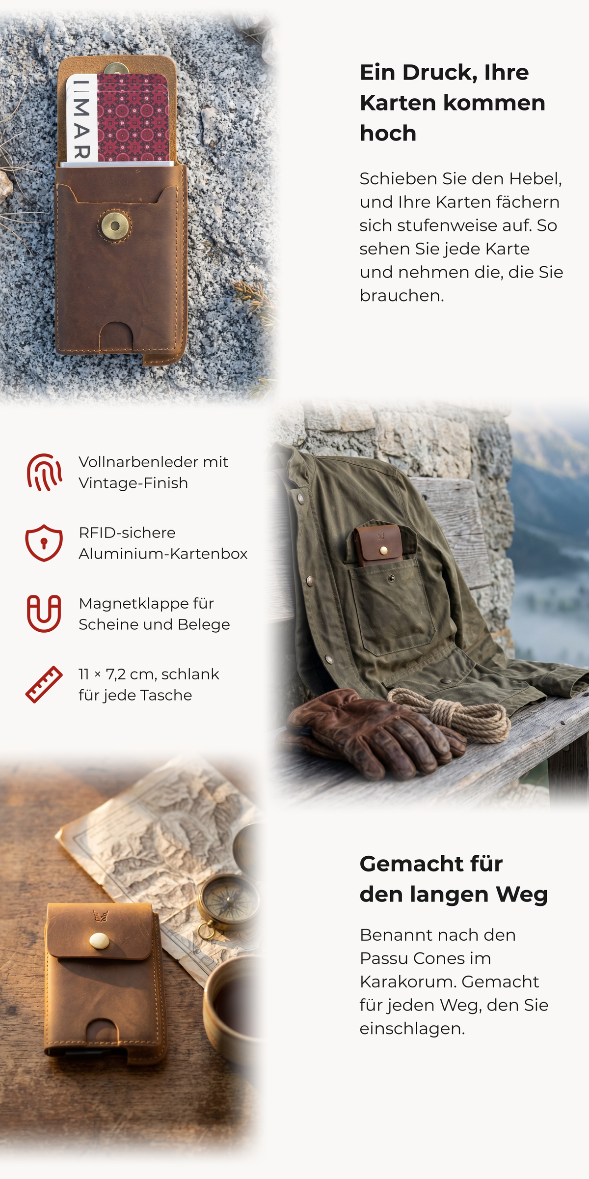 Pop-up-Mini-Geldbörse aus Leder – Vintage-Optik | Passu Rise